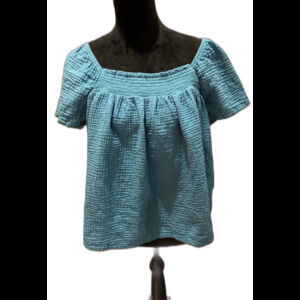 Joyspun Cropped Blouse Sz Large Top Dk Turquoise Off Shoulder Gathered Neckline
